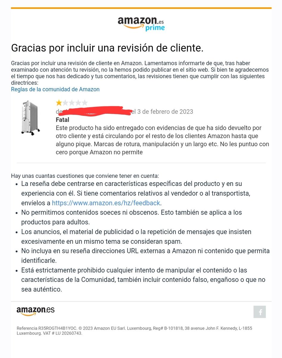 josalfe's tweet photo. Dear @amazon Spain. Could you please tell me why my review was not considered? It's not offensive. It explain how the product was delivered and if you chech the rest of the reviews you'll find out I'm not the only one saying the same. https://t.co/JGlvij4svt