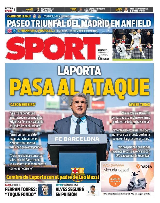 quillobarrios's tweet photo. JAJAJAJAJAJA HA TENIDO QUE GANAR 2-5 EL REAL MADRID EN ANFIELD PARA QUE SPORT SAQUE LO DE NEGREIRA EN PORTADA. https://t.co/t03po57JTu