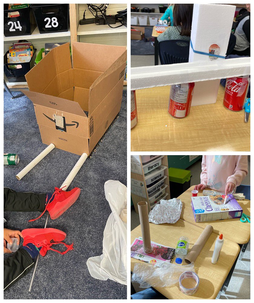 Grade 1 students had so much fun building their structures today!! Thanks to all of the parents for sending in recycled materials and fasteners for us to use today!