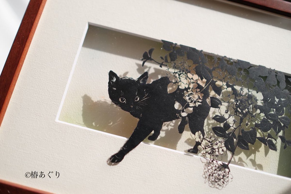「#にゃんにゃんにゃんの日 #猫の日おはようございます今日は猫ちゃんの日ですね 」|椿あぐり　切り絵作家のイラスト