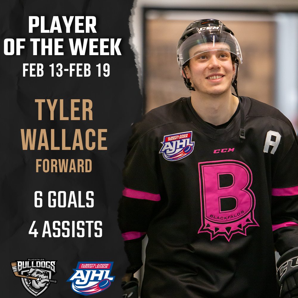 Congrats to #26 Tyler Wallace on being named the AJHL Player of the Week! 

He had a 5-point and a 4-point night against Okotoks this last week, including a hat trick!