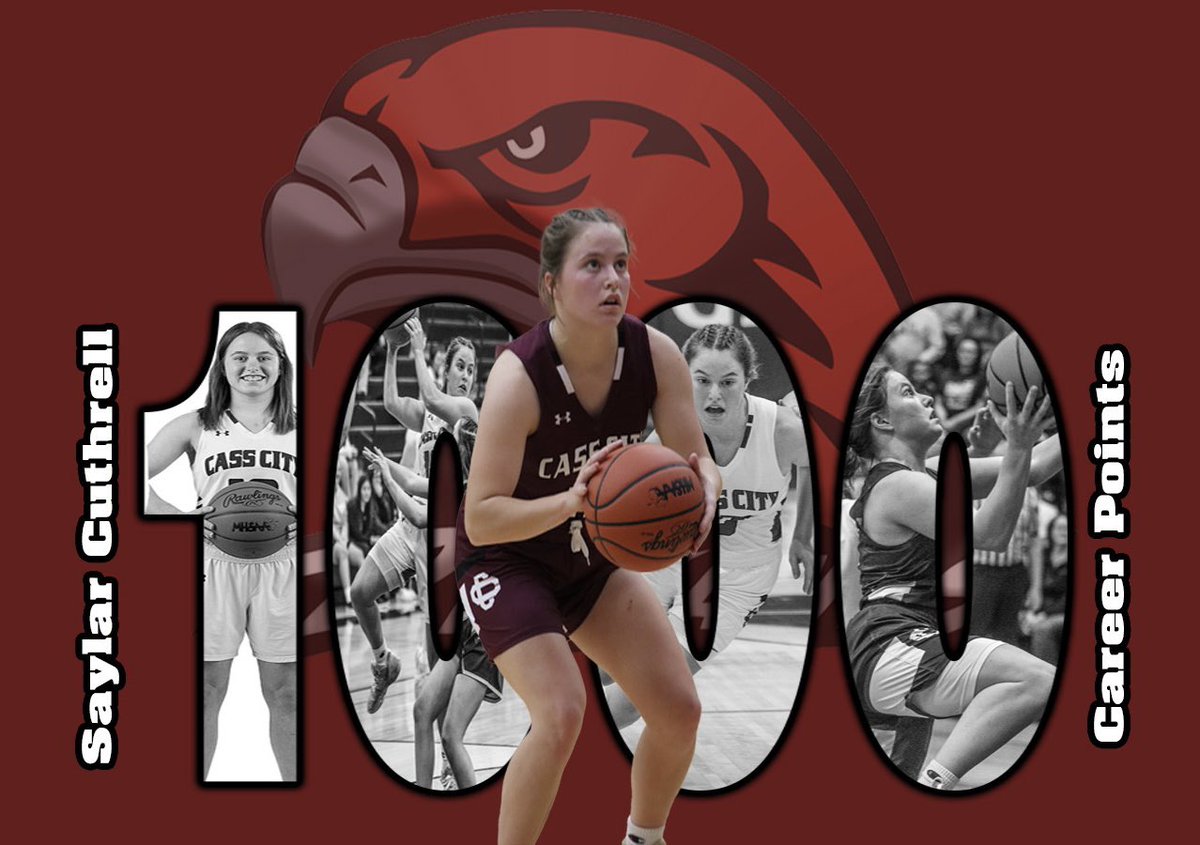 Congratulations to Cass City’s @saycuthrell on becoming the fifth Cass City girls’ basketball player and 10th overall Red Hawks’ baller to hit 1,000 career points. She joins sister @sayge_cuthrell in the exclusive club. Congrats Saylar!