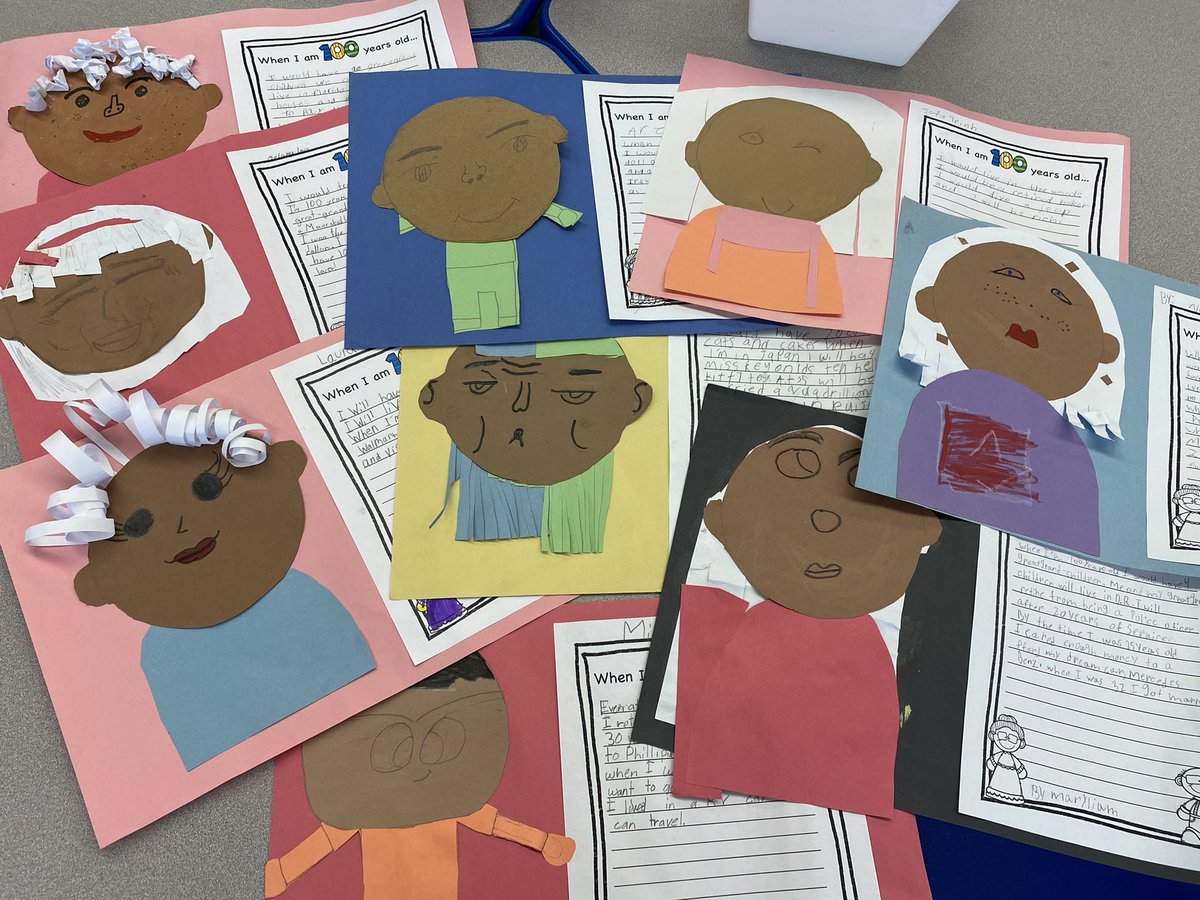 Today we celebrated our 100th Day of School! We created 100 yr old self portraits and wrote about what we will have accomplished by that age. <a href="/CJWatters24/">Chaplain Charles Watters 24</a> #ps24jc