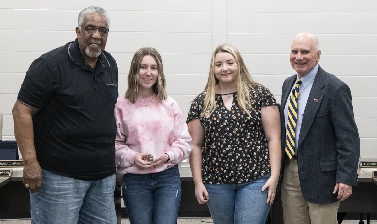 TCSPublic's tweet photo. At tonight’s meeting, the TCS Board of Education honored THS bowlers Rachael Mitchell (right) and Christina Petty, both of whom qualified for the TSSAA State Tournament. Mitchell placed 4th at the region tournament and 24th at state. Petty took 16th at region and 23rd at state. https://t.co/E7H1yLdoy8