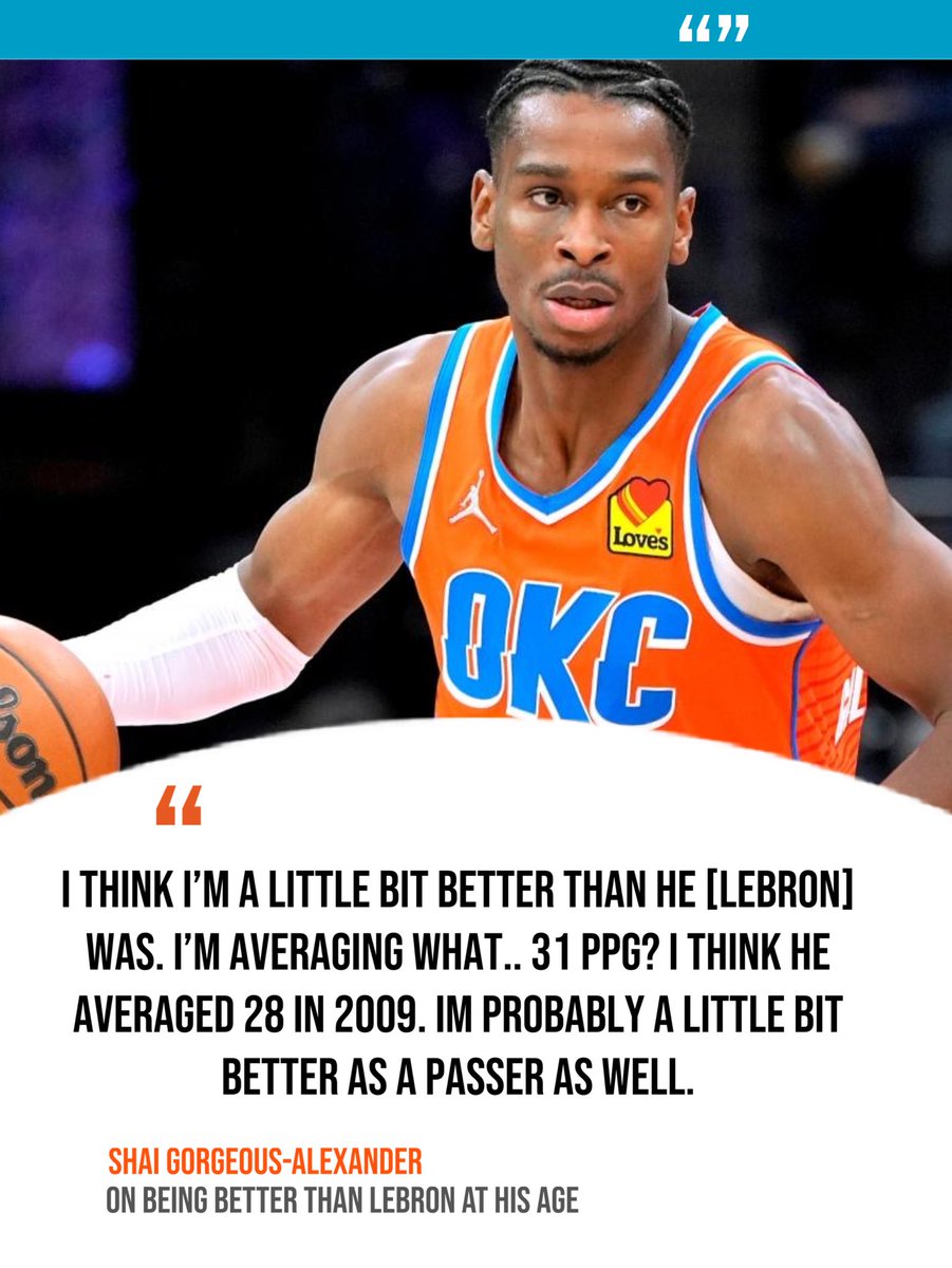 BallsackSports's tweet image. Shai believes he’s better than LeBron was at age 24 👀

Do you agree?