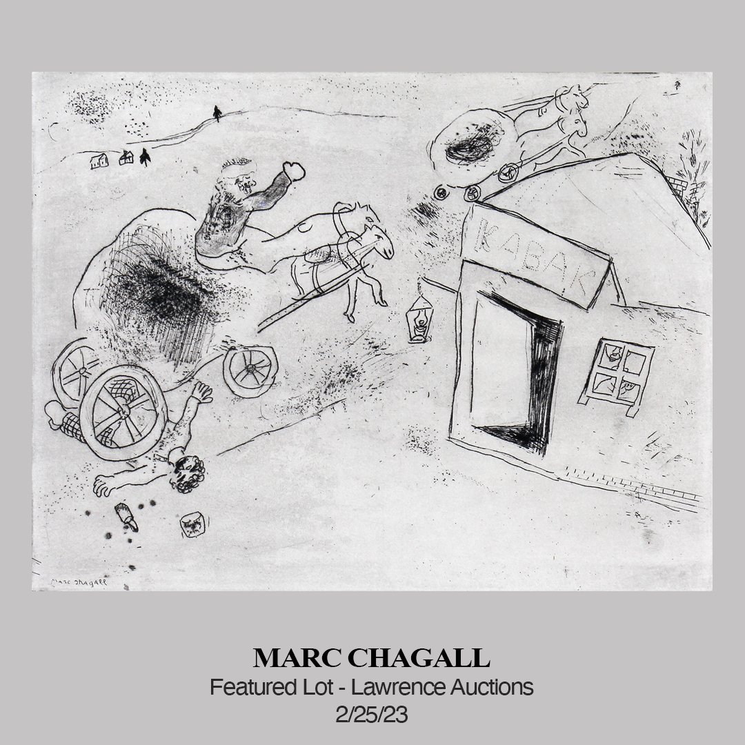 LOT 59 - MARC CHAGALL. Register Now for LAWRENCE AUCTIONS American, European and Southwestern Auction Saturday February 25, 2023 at 12 noon Eastern. CLICK THE LINKTREE LINK IN OUR PROFILE TO VIEW THE AUCTION CATALOG. #artauction #auction #marcchagall