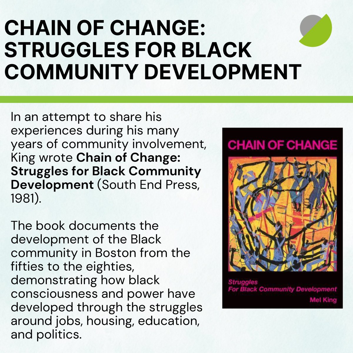 MITCoLab's tweet photo. The Mel King Institute empowers community leaders to address issues such as housing, job creation, and youth development. Boston dedicated a space to King, now known as Melvin H "Mel" King Square, to honor his contributions. #MelKingInstitute #Bostonhistory #MITCoLab  #boston https://t.co/dtbiYN9wTh