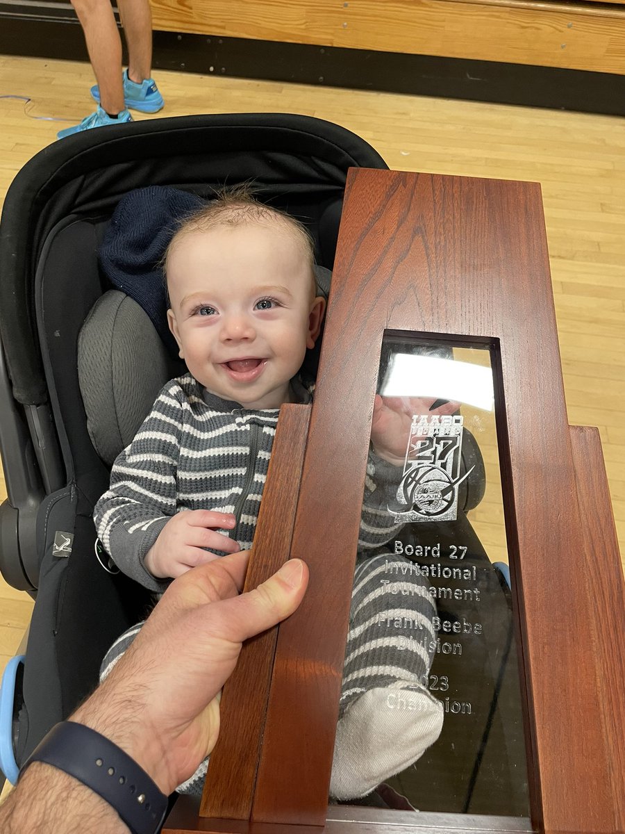 When Gavin makes it to practice he gets to hold the Comcast Tournament Trophy! <a href="/NatickHoop/">Natick Boys Basketball</a> 🏀