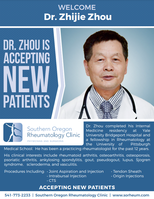 RelianceSupport's tweet photo. We are excited to announce Southern Oregon Rheumatology has a new specialist now accepting referrals via Reliance. Dr. Zhijie Zhou specializes in rheumatoid arthritis, osteoarthritis, osteoporosis, psoriatic and many other. To learn more visit https://t.co/vJFl8xVBaV https://t.co/dVH3bQKU34