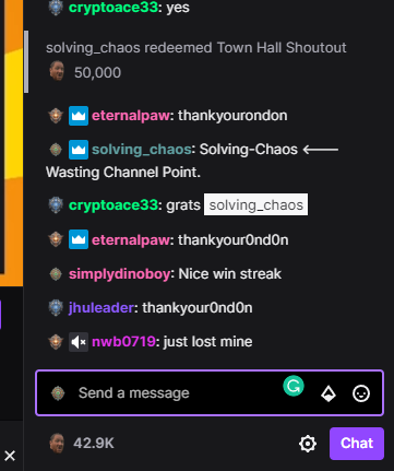 solving_chaos's tweet photo. What is a sign of spending too much time on SPLTV?
Gaining nearly 100K Channel Points since #FomoFeb started for #Splinterlands TV.
Spending 50K CP for Shout Out. https://t.co/596DkBMYl5