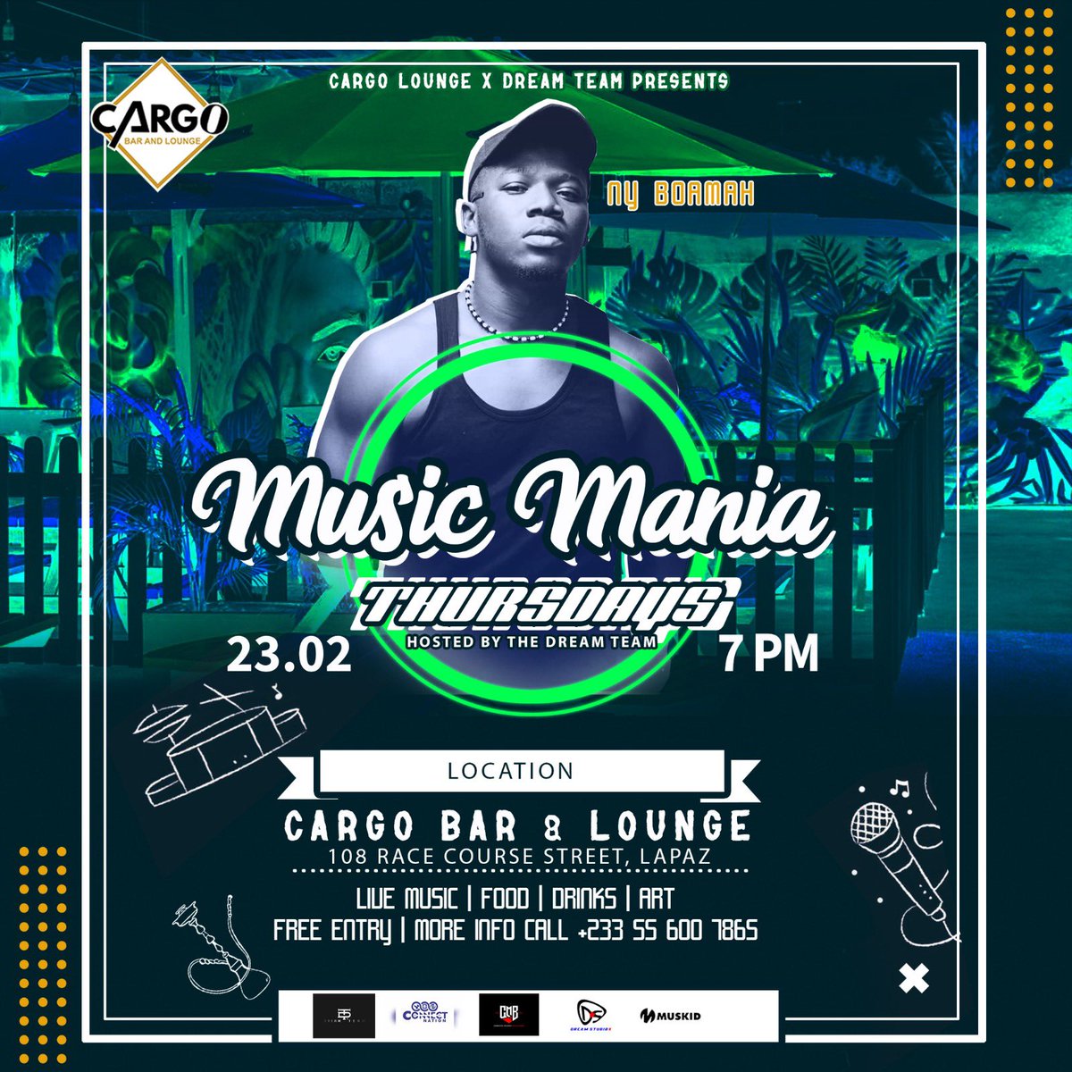dreamteam_cmb's tweet photo. On the 23rd of February, 2023 we bring you the first edition of “#MusicMania”. 

#DreamTeam #CargoBarLounge #ConnectNation #DemGoHearWe https://t.co/IOkxQnKf1i