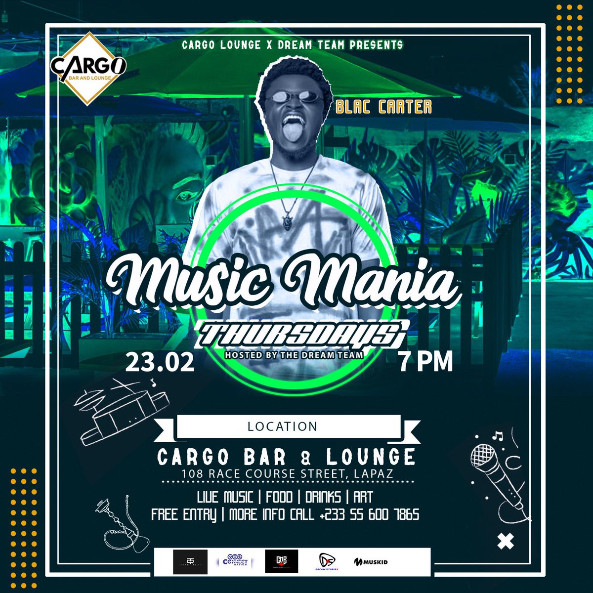 dreamteam_cmb's tweet photo. On the 23rd of February, 2023 we bring you the first edition of “#MusicMania”. 

#DreamTeam #CargoBarLounge #ConnectNation #DemGoHearWe https://t.co/IOkxQnKf1i