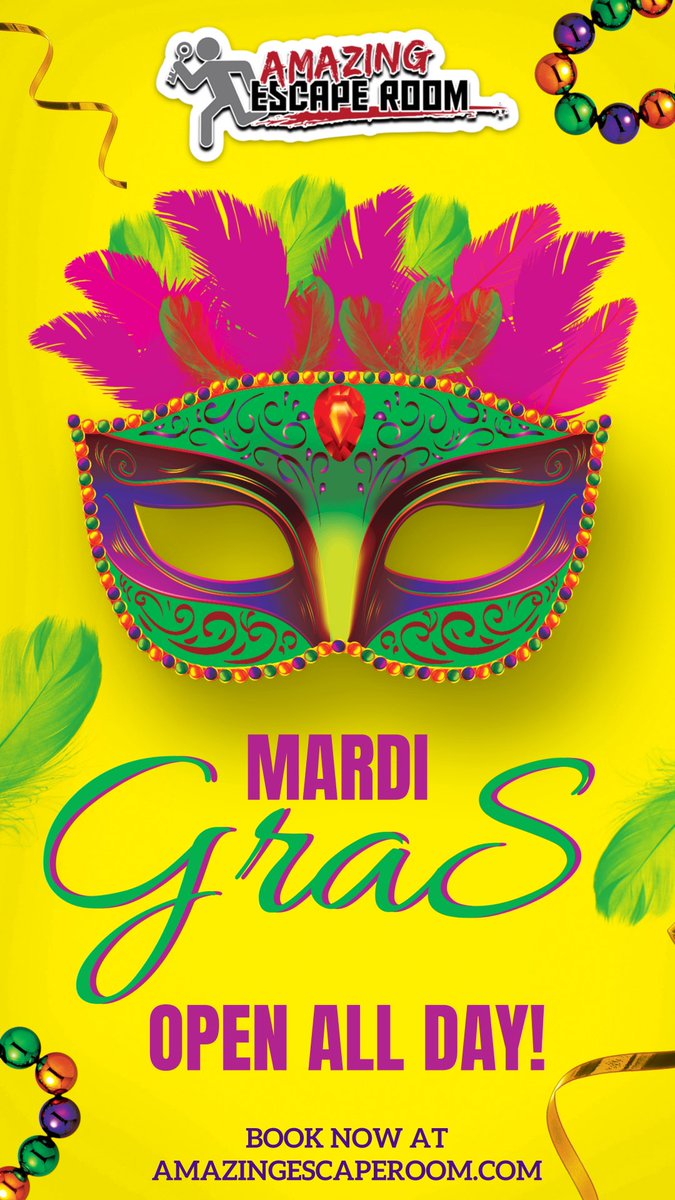 Happy Mardi Gras ✨ Come Escape! 
Book Now at AMAZINGESCAPEROOM.COM