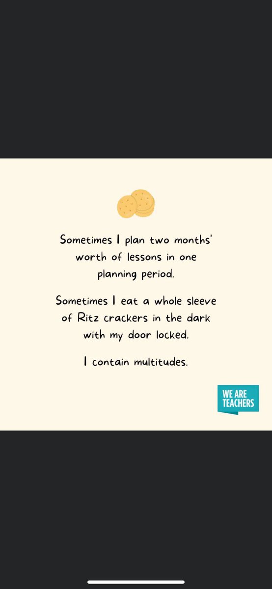 Me and my co-teacher live by this! Only pretzels instead of Ritz. #balance 😂😅