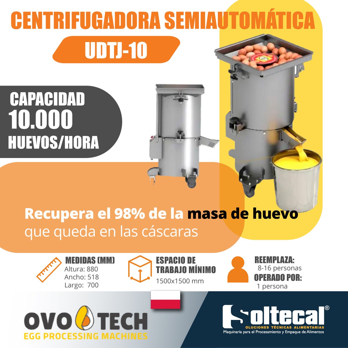 SOLTECAL's tweet image. La centrífuga UDTJ-10 es una máquina semiautomática que consta de una carcasa, unidad de potencia, tanque y dos tamices: interno y externo. Un ciclo de trabajo es de 210 huevos. 
.
.
#bakerymachines #masamadre  #bakeryoven #bakeryequipment
