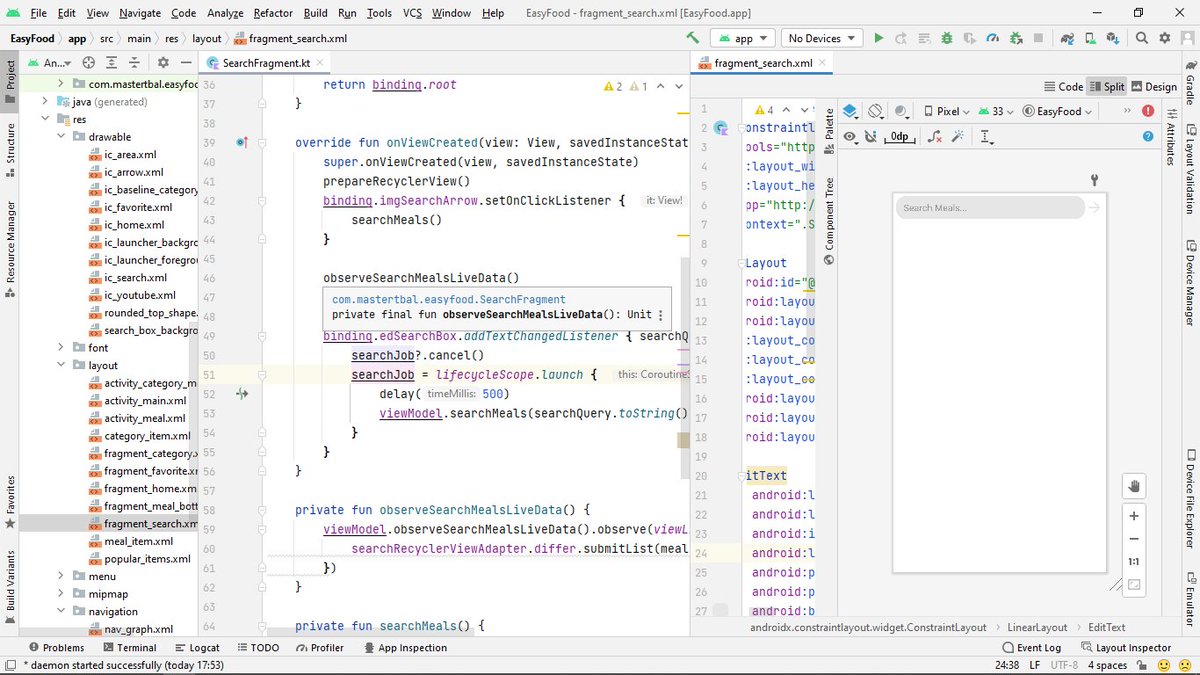 mastertbal's tweet photo. DAY-78 #100DaysOFGADS
Coded the functionality of the search fragment and all click listeners.
Link to the playlist series:
https://t.co/hJnfLfbxQ4
 #100DaysOfGADS, #GADS2022, @growWithgoogle, @Andela, @Pluralsight @AndroidDev @Android @androidcentral @AndroidAuth @Androids https://t.co/CU9858RN6T