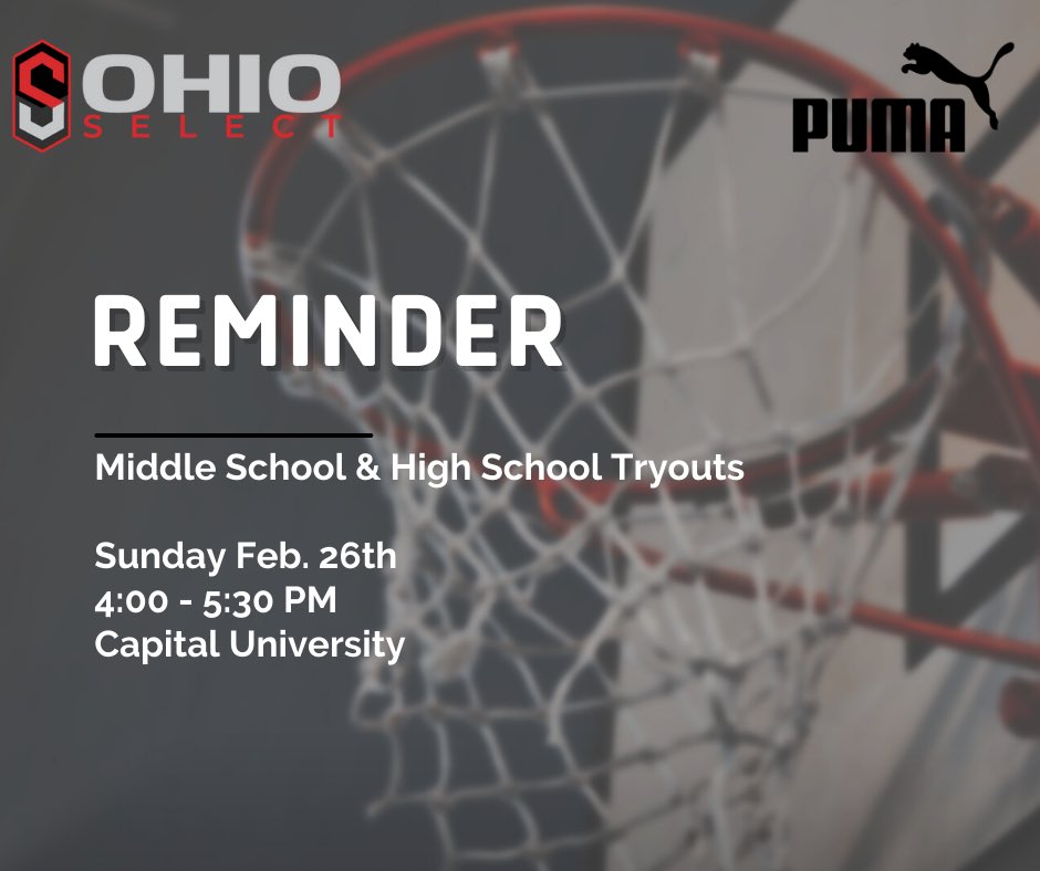 ohioselectwbb's tweet photo. 🚨Reminder - MS &amp; HS Tryouts Feb. 26th ❗️💥 Register at https://t.co/QsumNfm4A3 https://t.co/XYecOKlF2j
