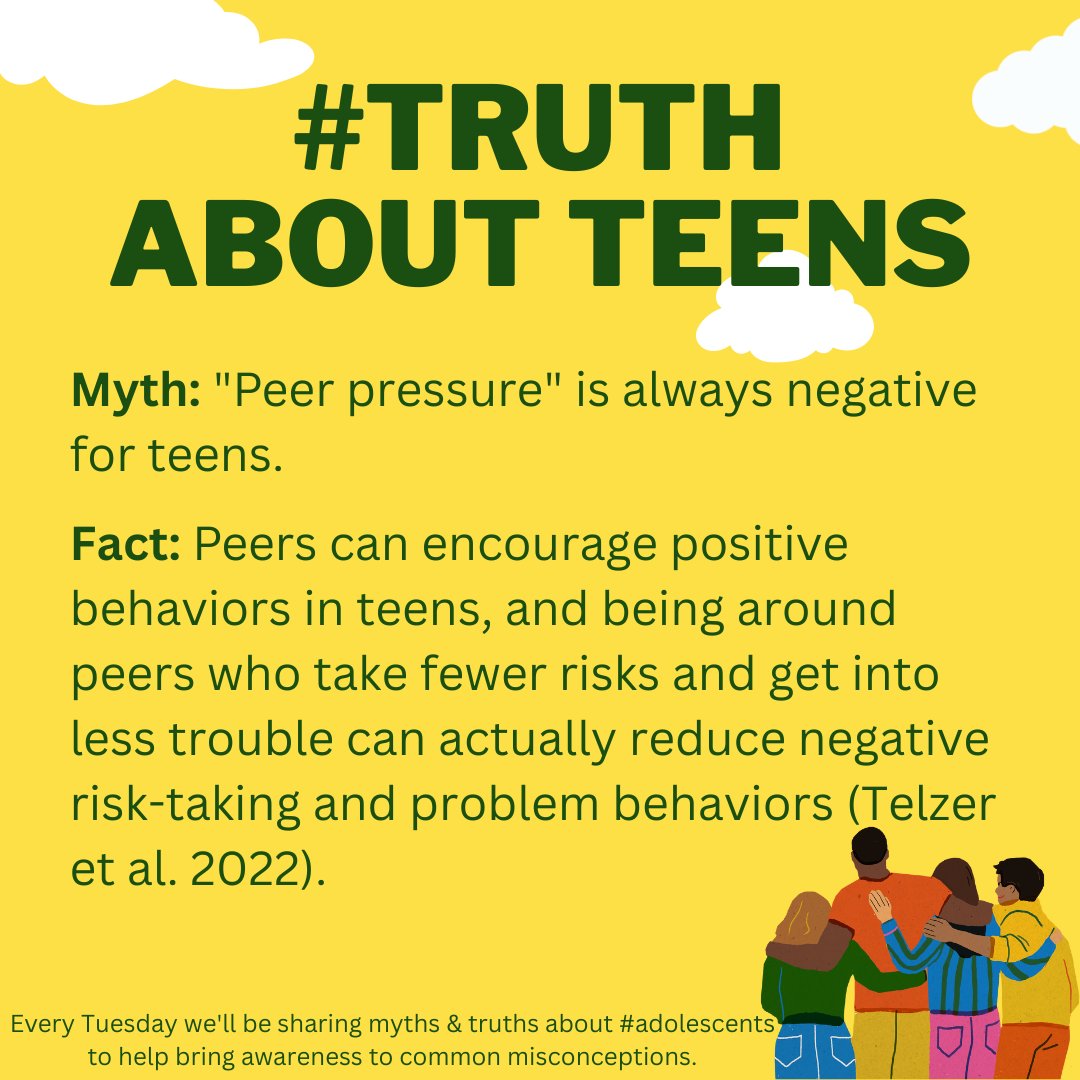 The #TruthAboutTeens is that not all forms of 'peer pressure' are harmful. Sometimes peer influence can actually reduce problematic or risky behaviors! Learn from @EvaTelzer and colleagues below! ow.ly/lNNi50MY7bI