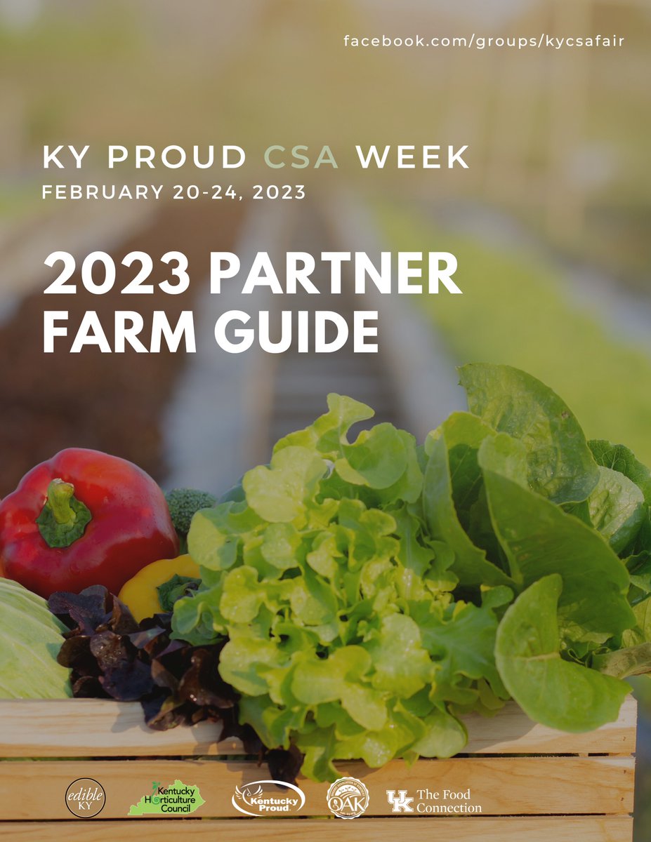 We are so thrilled to be an organizer of KY Proud CSA Week running February 20-24! Our complete 2023 Partner Farm Guide is your ultimate resource for getting to know share options available near you and the farms that produce them.

View it now >> bit.ly/2023KYProudCSA…