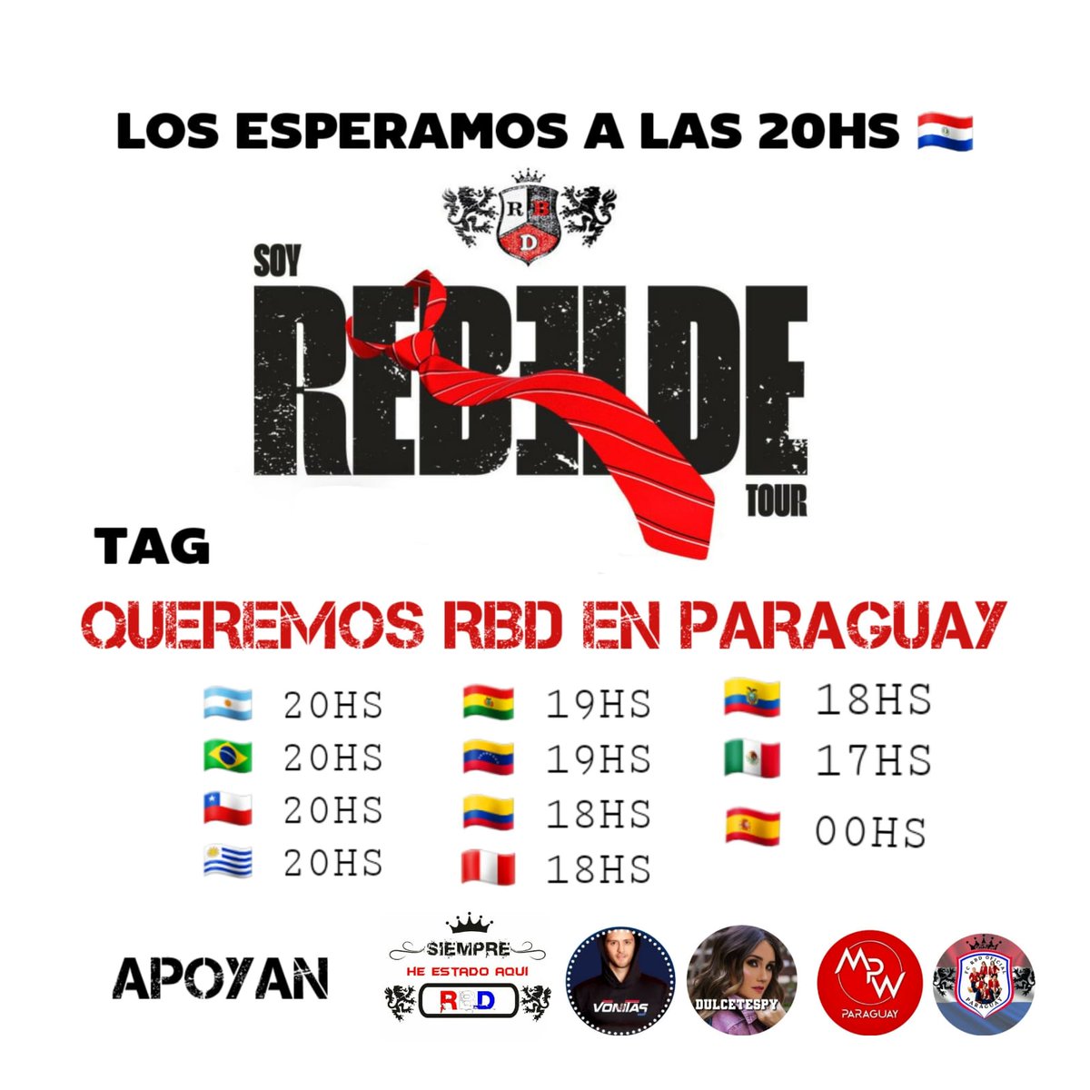 fcrbdoficialpy's tweet photo. Paraguay están listos? Porque también merecemos despedirnos! 
20 hs 🇵🇾💪🏻

@RBD_oficial @billyrosas @Anahi @maiteperroni @DulceMaria @christiancha @christopheruck https://t.co/7xZfWgACw7
