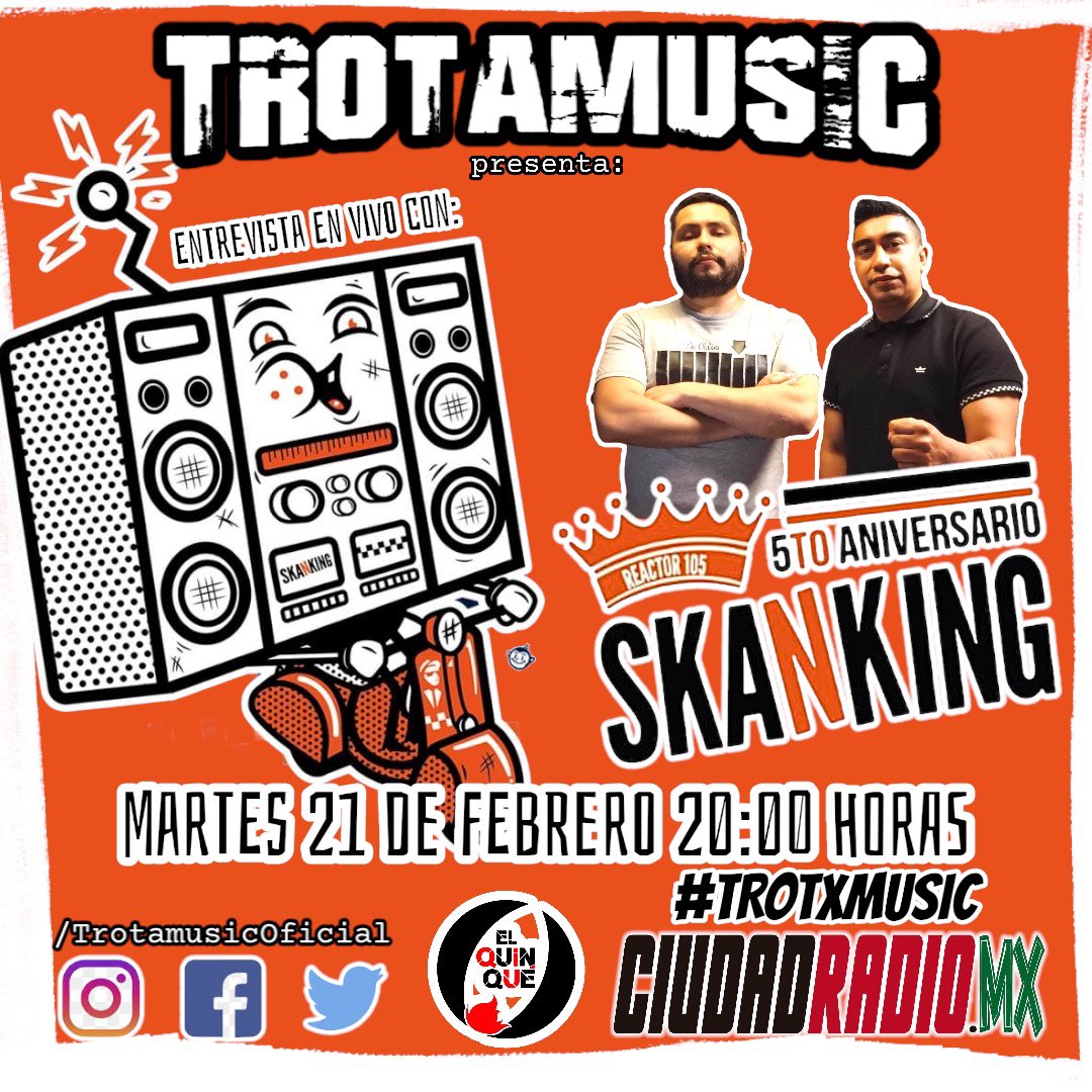 Hoy <a href="/Skanking105/">Skanking 105</a> en <a href="/TROTAMUSIC/">Trotamusic Oficial</a> por <a href="/ciudadradiomx/">Ciudad Radio</a>