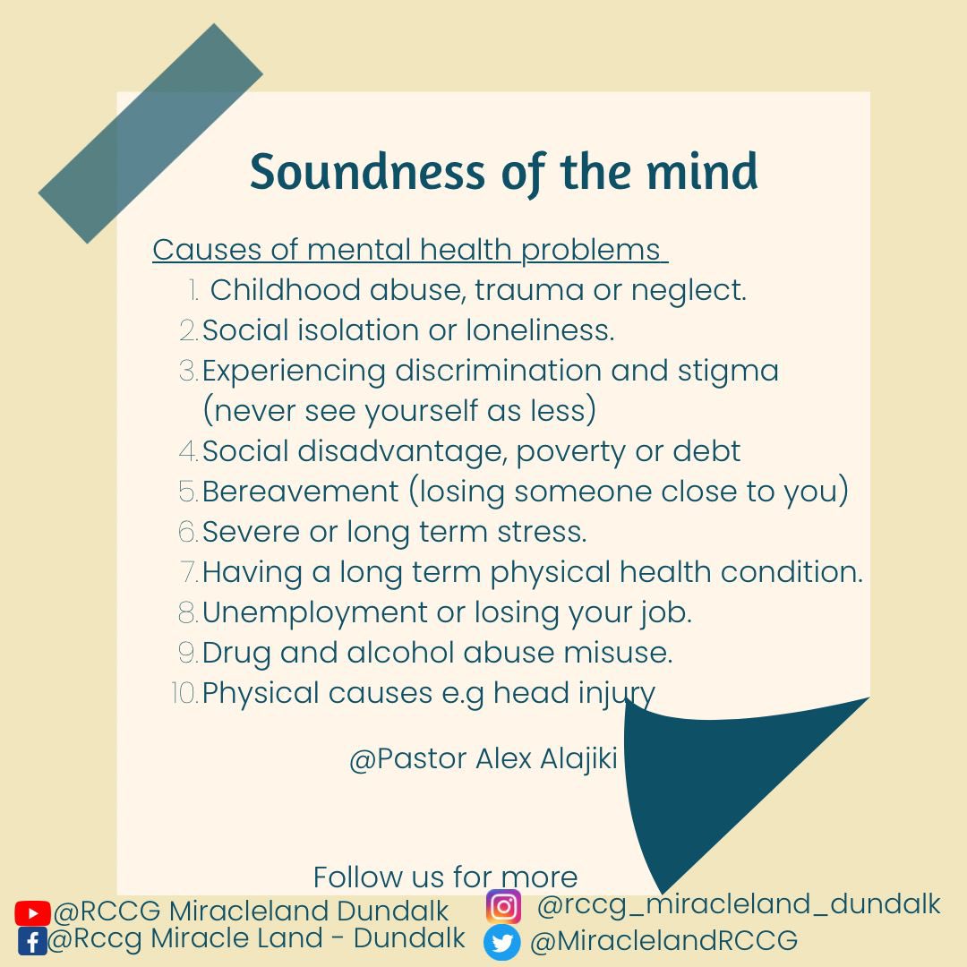 MiracleLandRCCG's tweet photo. SOUNDNESS OF THE MIND by Pastor Alex
19/02/23
Explains the importance of our mental health,causes of mental health problems and biblical solutions for mental health problems
#Christian #miracleland #RCCG #church #message #mentalhealth #soundnessofthemind #monthoffebuary #Bible https://t.co/rcLnraRCw4