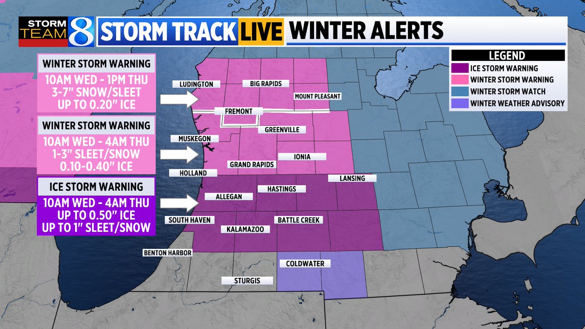 🚨 ICE STORM WARNINGS and WINTER STORM WARNINGS have been issued for Wed ...