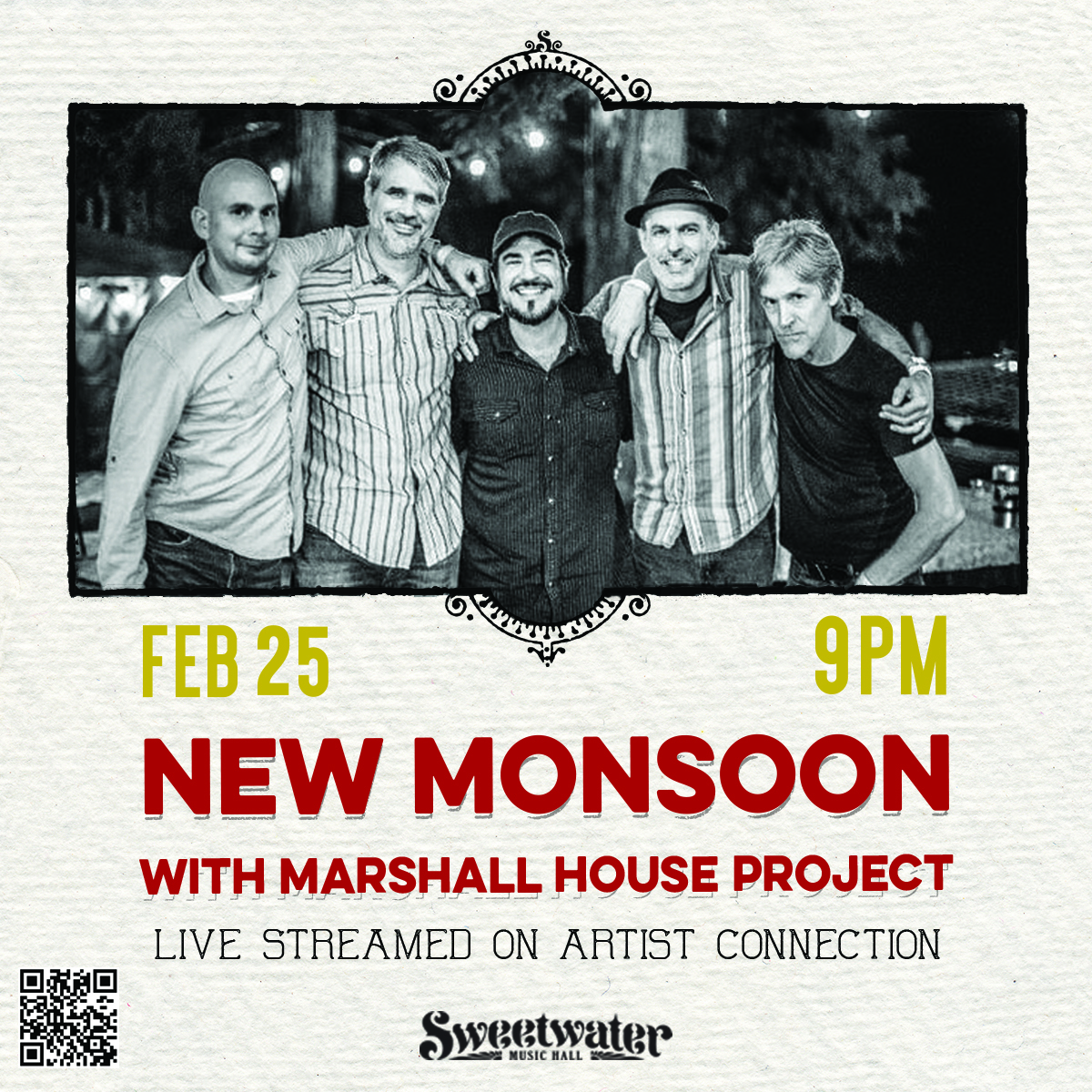 acstreamsoft's tweet photo. New Monsoon and the Marshall House Project are performing from the Sweetwater Music Hall this Friday at 9 pm! Come our live stream of the event on Artist Connection and enjoy the sounds of free-flying rock, acoustic stylings and tight vocal harmony. 

https://t.co/t10ldupJBo https://t.co/DTPzSnu1FW