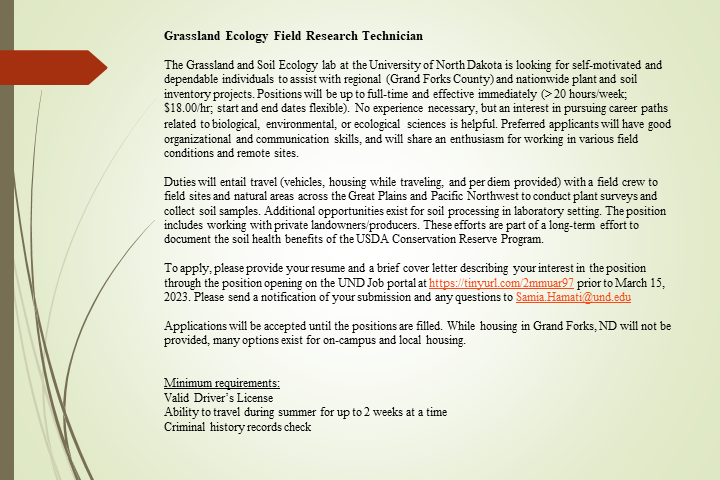 Advertising a summer Grassland Ecology Research Technician position for a friend. Re-tweet far and wide. Apply to tinyurl.com/2mmuar97.