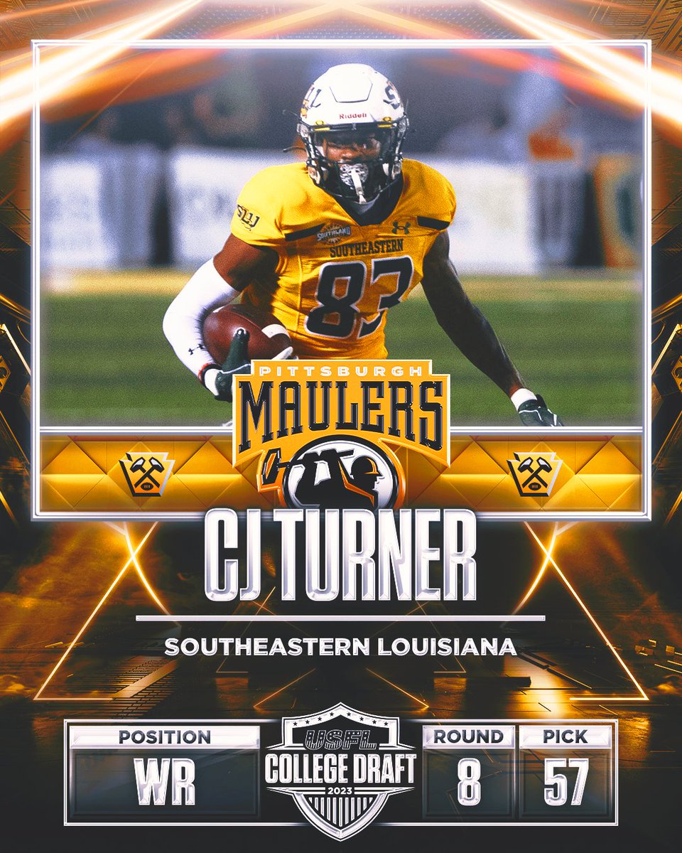 UFLMaulers's tweet photo. We've got a good feeling about this one 🤩

With the 57th pick of the 2023 USFL College Draft, we select CJ Turner 👏 https://t.co/clwLshspur