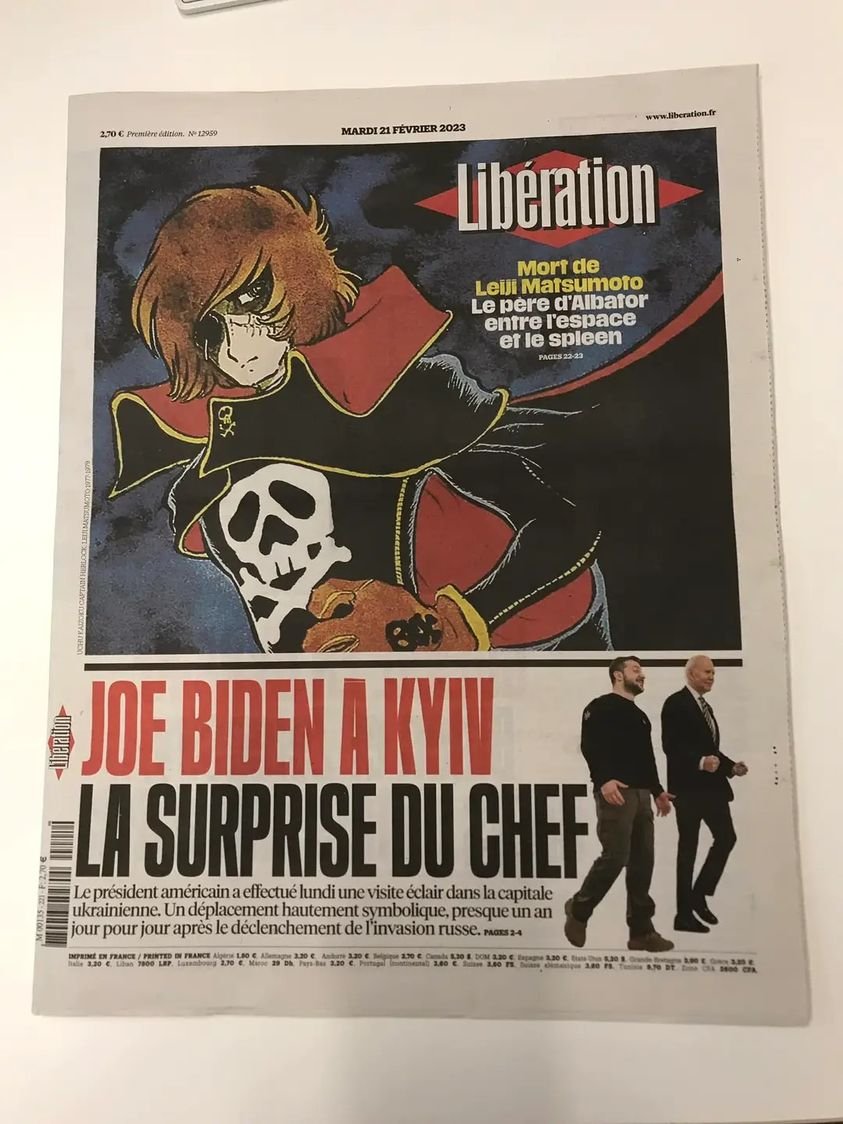 To say that #leijimatsumoto death is an understatement or meant for nerds, because meanwhile Captain Harlock has a bigger image on a French newspaper than two major world leaders. <a href="/terebifunhouse/">d.merrill</a> would approve
