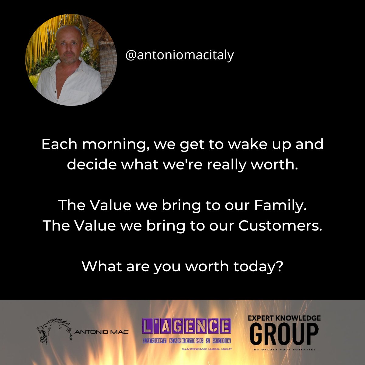 antoniomacitaly's tweet photo. Each morning, we get to wake up and decide what we're really worth.
-The Value we bring to our Family.
-The Value we bring to our Customers.
What are you worth today?
#bringvalue #service #yourvalue #customerretention #businessgrowth #yourworth #personalbrand #yourbrand https://t.co/p4MARq0eLW