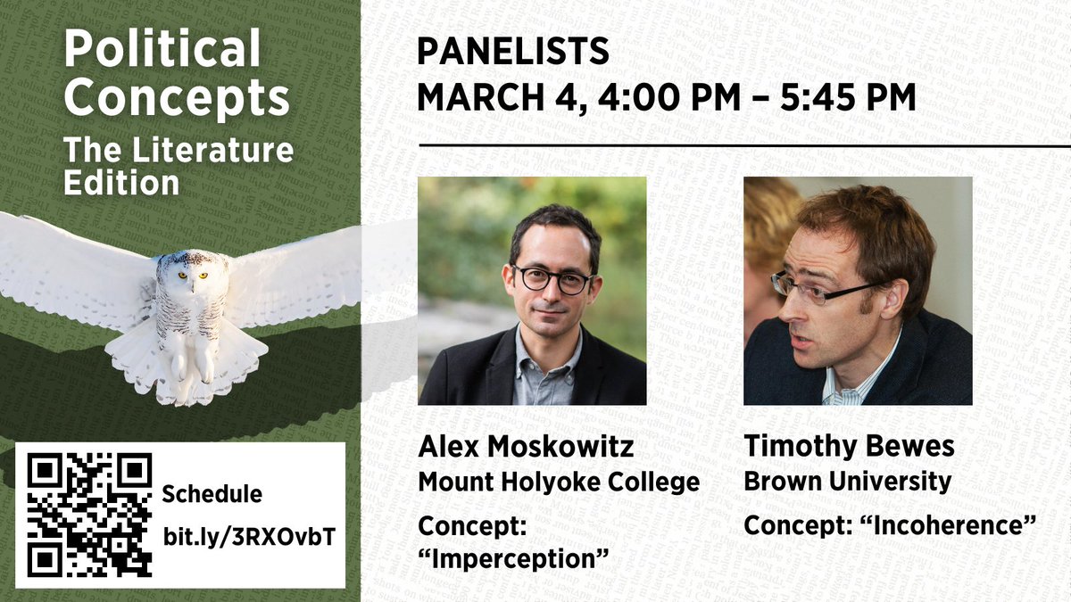 CogutInstitute (@cogutinstitute) on Twitter photo “#PoliticalConcepts: The Literature Edition” Panelists:
March 4, 4:00 pm – 5:45 pm
• <a href="/alexrmoskowitz/">Alex Moskowitz</a> (<a href="/mtholyoke/">Mount Holyoke College</a>) — “Imperception”
• <a href="/TBewes/">Timothy Bewes</a> (English | Brown University) — “Incoherence”
Read more: bit.ly/3RXOvbT #Humanities “#PoliticalConcepts: The Literature Edition” Panelists:
March 4, 4:00 pm – 5:45 pm
• <a href="/alexrmoskowitz/">Alex Moskowitz</a> (<a href="/mtholyoke/">Mount Holyoke College</a>) — “Imperception”
• <a href="/TBewes/">Timothy Bewes</a> (English | Brown University) — “Incoherence”
Read more: bit.ly/3RXOvbT #Humanities