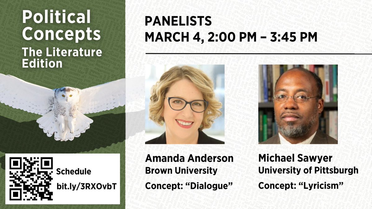 CogutInstitute (@cogutinstitute) on Twitter photo “#PoliticalConcepts: The Literature Edition” Panelists:
March 4, 2:00 pm – 3:45 pm
• @ProfAAnderson1 (<a href="/CogutInstitute/">CogutInstitute</a>, English | Brown University) — “Dialogue”
• Michael Sawyer (English, <a href="/PittTweet/">University of Pittsburgh</a>) — “Lyricism”
Read more: bit.ly/3RXOvbT #Humanities “#PoliticalConcepts: The Literature Edition” Panelists:
March 4, 2:00 pm – 3:45 pm
• @ProfAAnderson1 (<a href="/CogutInstitute/">CogutInstitute</a>, English | Brown University) — “Dialogue”
• Michael Sawyer (English, <a href="/PittTweet/">University of Pittsburgh</a>) — “Lyricism”
Read more: bit.ly/3RXOvbT #Humanities