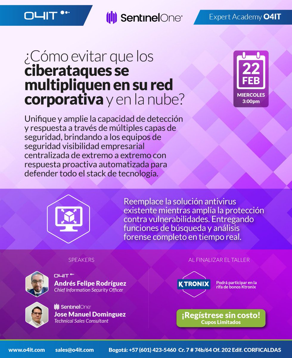 o4it's tweet photo. Próximo Evento:
📆 WEBINAR 22 Febrero O4IT - Sentinel ONE: Cómo evitar que los ciberataques se multipliquen en su red corporativa.

Regístrese aquí:  👉 https://t.co/5kcFWN9pJM https://t.co/stKii5mqg8