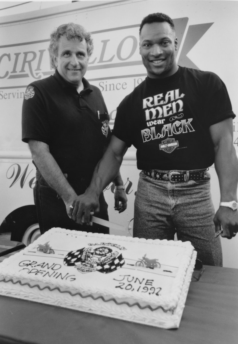 RiderFiles's tweet photo. Bill Bartels and sports star Bo Jackson at the opening of Bartels' Harley-Davidson in Marina del Ray, California on June 20, 1992. (Photo courtesy Bartels' Harley-Davidson) #BoKnows #harleydavidson #Bartels #BoJackson #BillyBartels #riderfiles #marinadelrey https://t.co/wOsGGTGuye