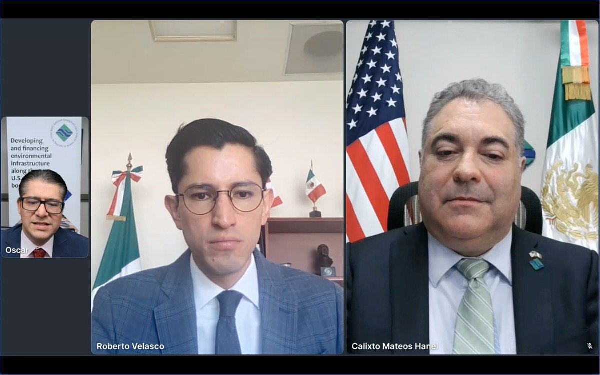 r_velascoa's tweet photo. Gracias a @cmateos y al @NADB_BDAN por la invitación al webinar “Frontera de 🇲🇽-🇺🇸, eje de una relación bicentenaria”. Conversamos sobre la visión compartida de los presidentes @lopezobrador_ y @POTUS para invertir en proyectos de modernización en la frontera.
🇲🇽🤝🇺🇸 https://t.co/iTKnD0WX7e