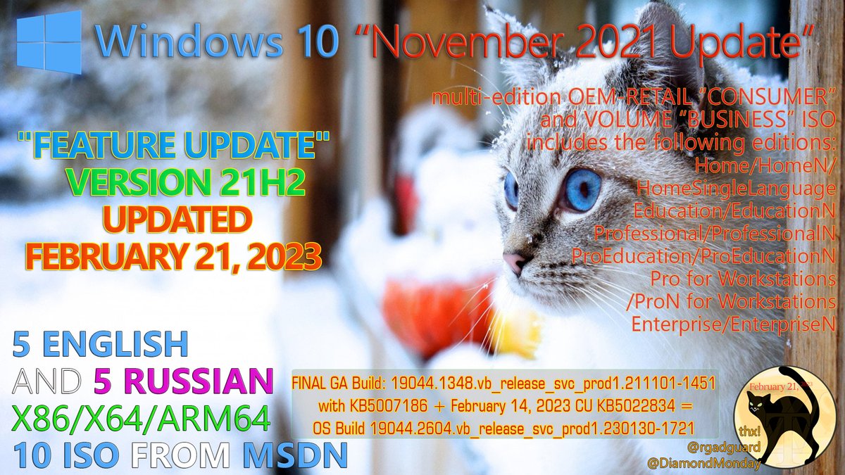 WZorNET's tweet photo. 😻📢Windows 10 Version #21H2, (#UpdatedFebruary2023)👉https://t.co/ERudbVpijc
📋OS Build 19044.2604.vb_release_svc_prod1.230130-1721 with #KB5022834 📋https://t.co/h4G8Tuyiid
📁5-ENGLISH|5-RUSSIAN, X86/X64, #CONSUMER/#BUSINESS from #MSDN 10-ISO🎉 https://t.co/Odh2RdXpZ6
👁️W.Z.T🪄 https://t.co/rb5LgjgW9u