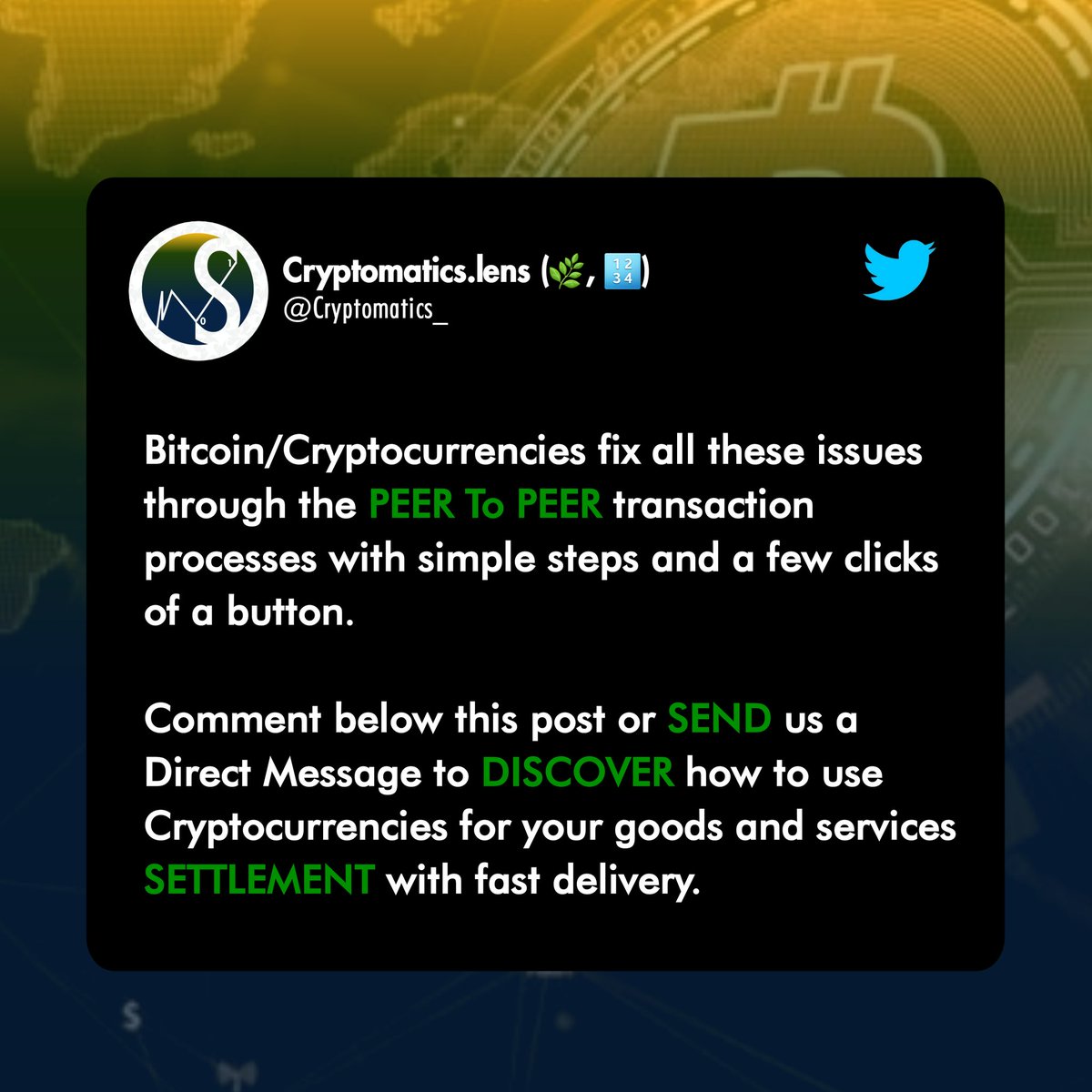 cryptomatics_'s tweet image. #Cryptocurrencies are here to stay. You can discover how it can help your business THRIVE now or miss out of the trend.

Retweet this post &amp;amp; FOLLOW us on Lens: ➡️ lenster.xyz/u/cryptomatics

#CrackTheCodes with @Cryptomatics_
#Crypto #Web3 #Blockchain #Bitcoin #Ethereum #Crypto