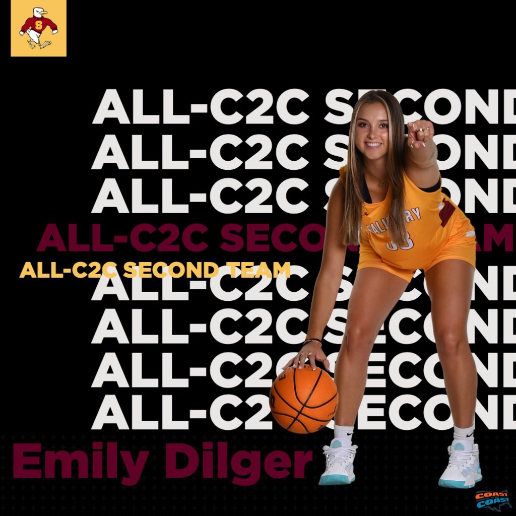 SalisburyWBB's tweet photo. Congratulations to our senior, Emily Dilger for being honored as all @C2CAthConf second team. ❤️💛 #GOGULLS https://t.co/TVlo5ZAWx0