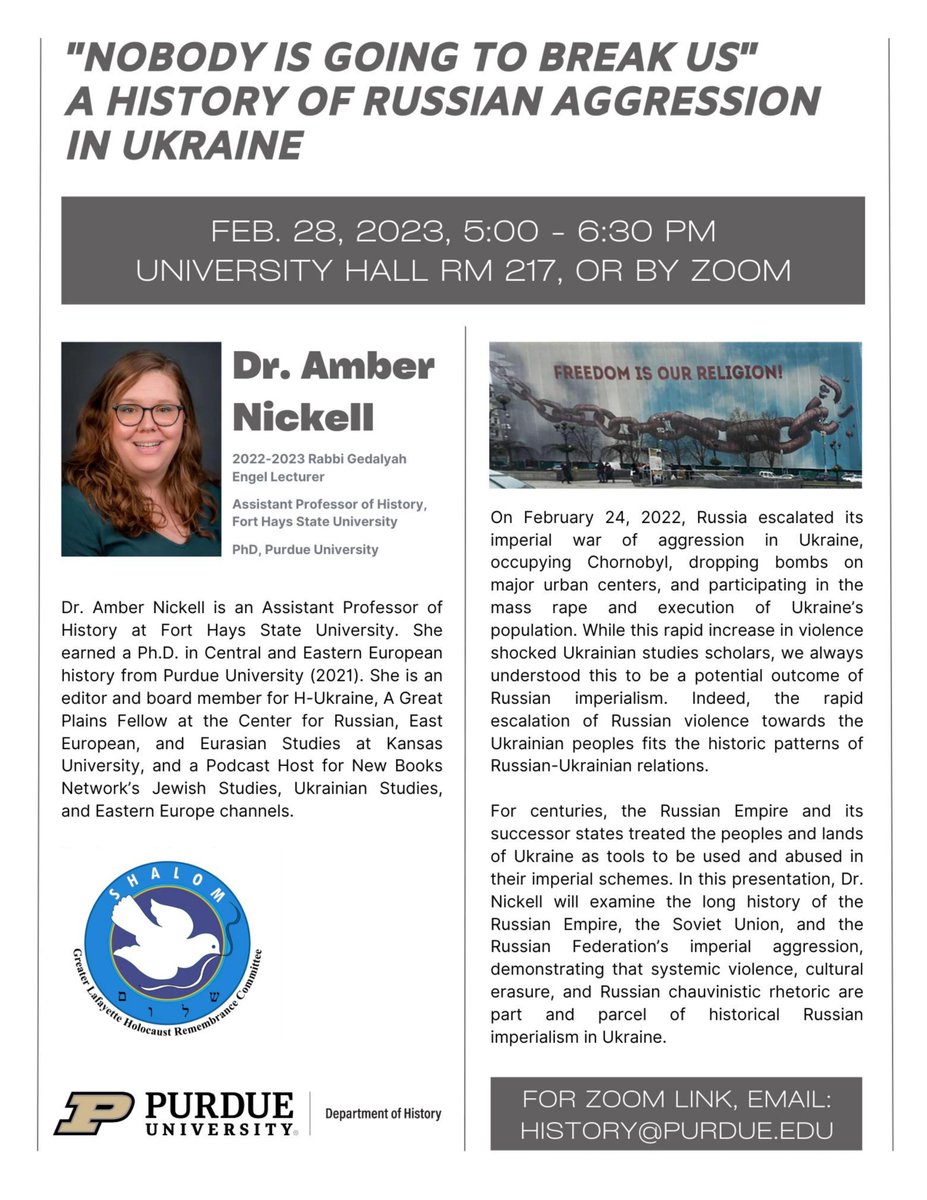 purdueexponent's tweet photo. Sponsored: 
The Greater Lafayette Holocaust Remembrance Committee presents "Nobody is going to break us": A History of Russian Aggression in Ukraine on Feb. 28. The event will be held in University Hall, Room 217, from 5 - 6:30 pm.
https://t.co/BqmZfRHDcl https://t.co/htoyKNRTJI