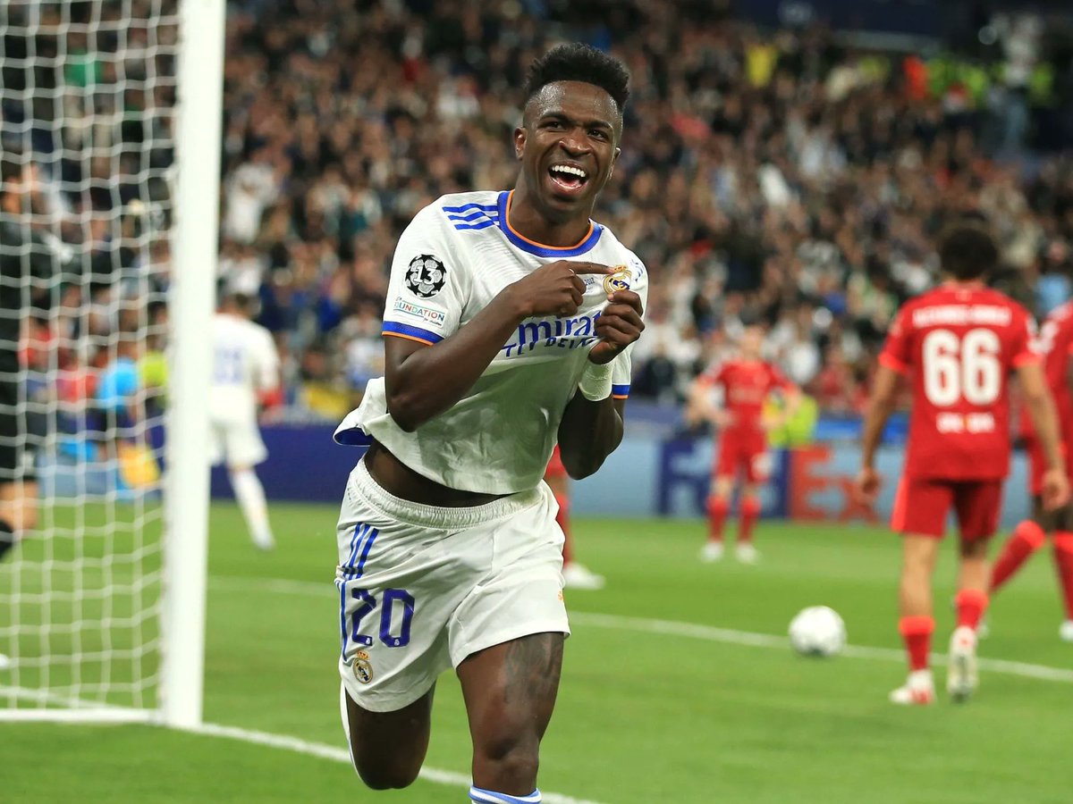 Quarto gol de Vini Jr. em quatro jogos contra o Liverpool.