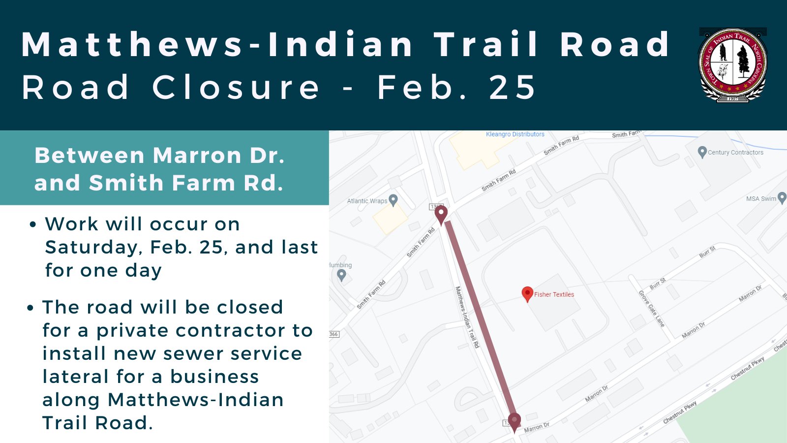 Town of Indian Trail on Twitter Road Closure Notice🚨