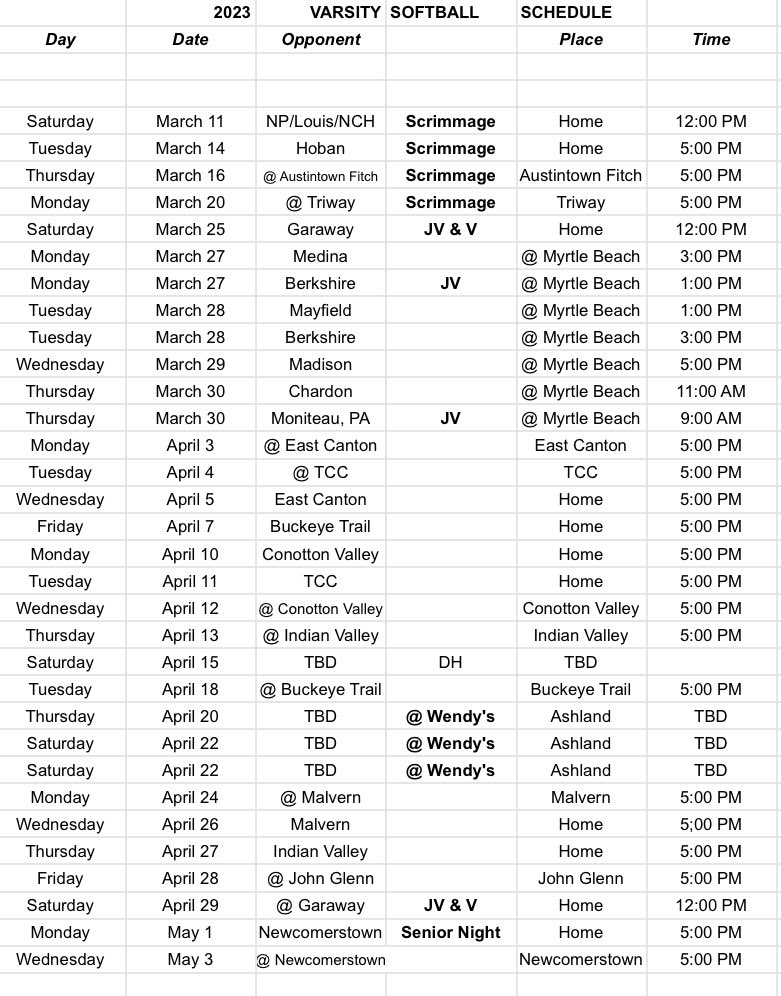 SHSLadyTigersS1's tweet photo. 2023 🐅🥎 Schedule https://t.co/8xadI3nQeX