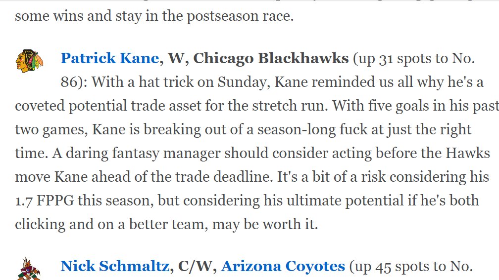 learn2swlm's tweet photo. Wow ... ESPN really not a fan of Kane's season-long performance @espn #hockey https://t.co/QReAmXOjja