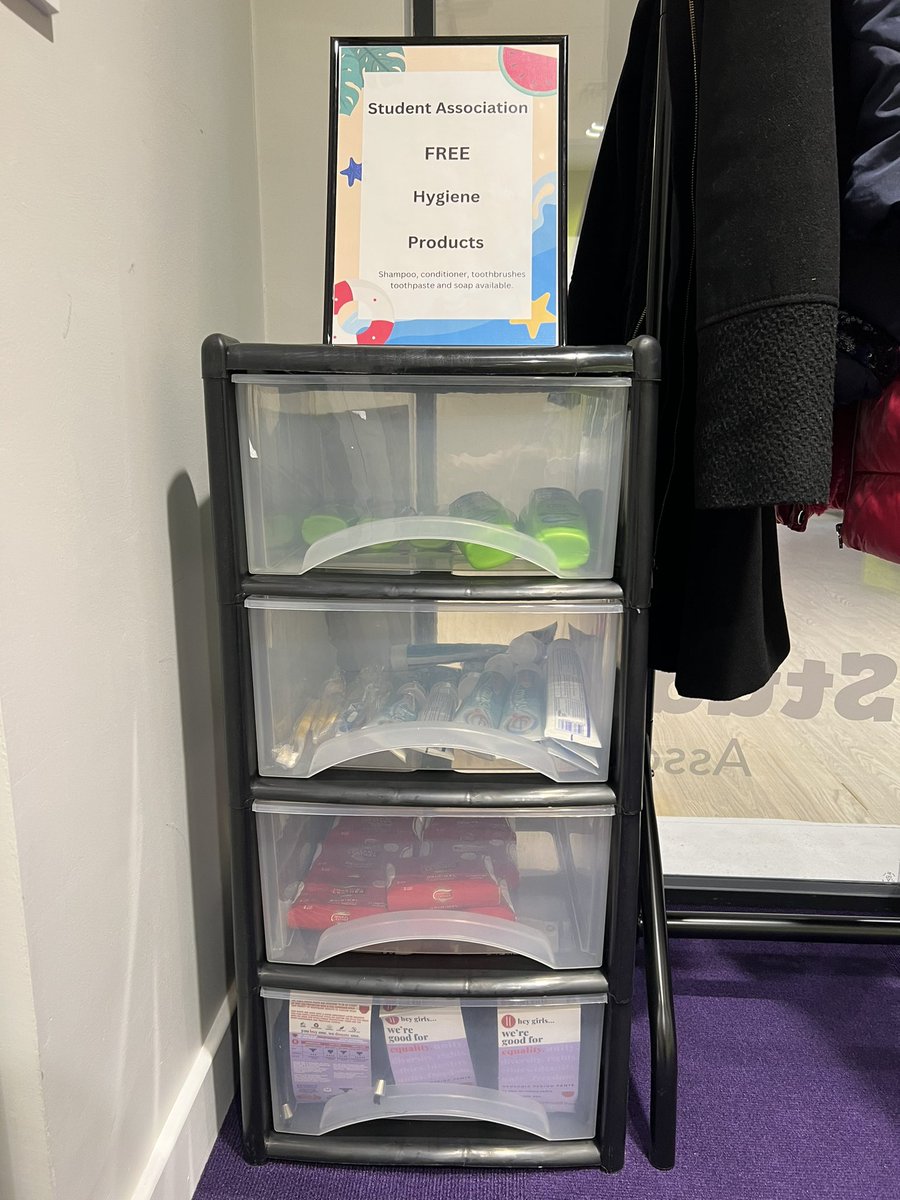 AyrshireCollSA's tweet photo. In the Student Association office in Ayr, we also have FREE hygiene products for our students to take! Come along to our office and pick up any necessities that you need! We have shampoo and conditioner, toothbrushes and toothpaste, soap and period pants available! 🫧🪥😶‍🌫️ https://t.co/YAqMRT6mRS