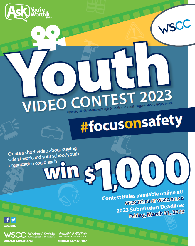 skillsnt's tweet photo. CCOHS Youth Safety Video Contest is officially launched! 

To learn more, please visit the Workers’ Safety and Compensation Commission website here:
https://t.co/ZjMuCvOnCo 

#videocontest # wscc #focusonsafety https://t.co/dqsTHTZZ9r