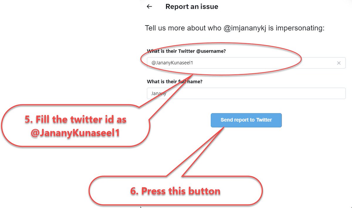 MRE59007's tweet photo. @imjananykj @tnpoliceoffl @tncybercrimeoff @Cybercellindia @JananyKunaseel1 As a first step, police complaint and cyber cell complaint filed against FAKE ID @imjananykj.

Meanwhile all #Janany followers please report to twitter today, by following the attached steps in the screenshot to report FAKE ID @imjananykj to twitter. 
#JananyArmy #BiggBossTamil https://t.co/bIIc68gxHp