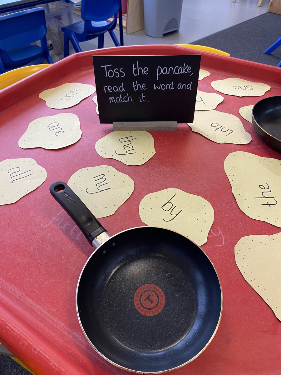 EYFSwestfield's tweet photo. Tricky word pancakes for pancake day in Reception today 🥞 #pancakes #phonics #eyfs #trickywords #provision #reading https://t.co/tSNbo9VgyN