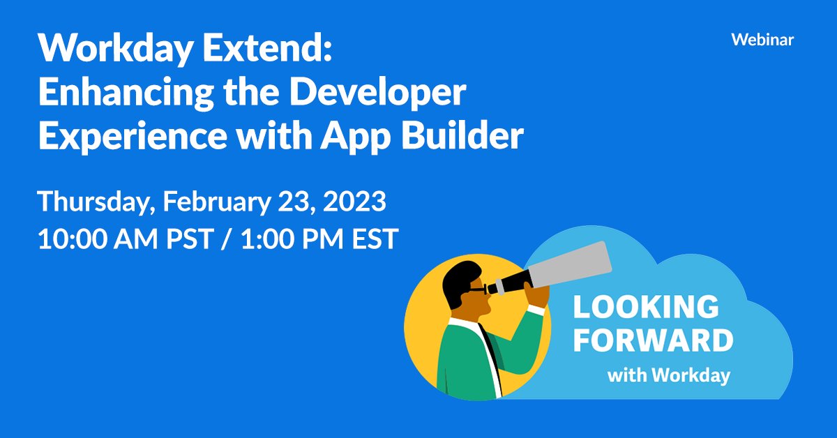 fabricebod's tweet photo. Learn how your development team can save time with the new app builder tool within Workday Extend. Join us on February 23rd at 10am PT. #WDAYWebcasts #TeamWDAY https://t.co/IXDHwHrgNx https://t.co/v4U52x5XmE